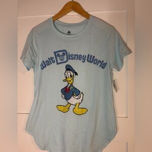 Rear 2025 Disney Light Blue bedazzled Donald Duck Logo Tee ladies small NWT